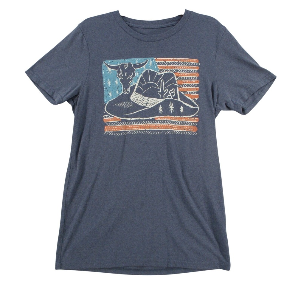 Womens Western Graphic Tee Navy Blue Longhorn Cactus Cowboy Hat T-Shirt M